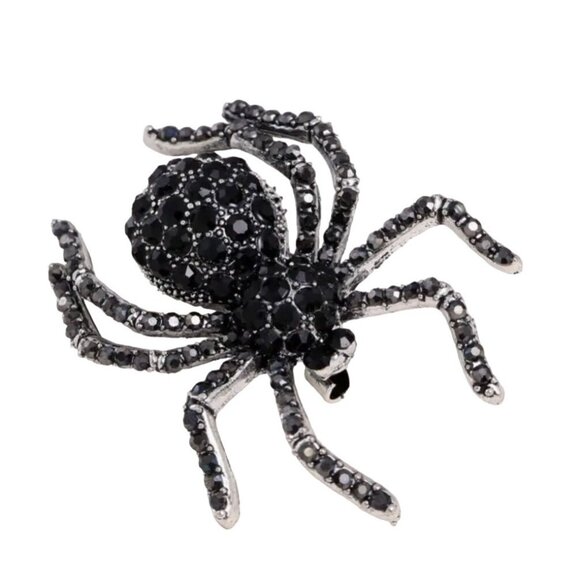 Black Rhinestone Spider Brooch Pin Halloween - Picture 1 of 3